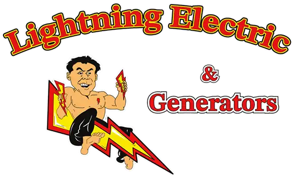 Lightning Electric logo featuring a cartoon character with lightning bolts, representing electrical.